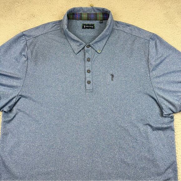 William Murray Polo Shirt Mens XXL Blue Golf Stretch Performance Contrast Plaid - Picture 2 of 16